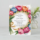 Invitation En Aluminium Elégante Peony Bouquet Mariage Célébration (Debout devant)