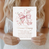 Invitation En Aluminium Elégante Perles de Bow Rose & Fleur sauvage Quince