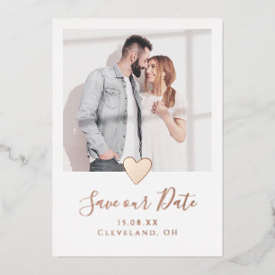 Invitation En Aluminium Élégante Photo Coeur Save the Date Véritable Or Ro