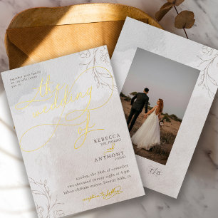 Invitation En Aluminium Élégante Photo de Mariage avec Écriture Botanique