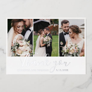 Invitation En Aluminium Elégante photo de mariage Merci Argent Foil Card