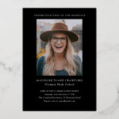 Invitation En Aluminium Élégante Photo de Remise de Diplômes Noir et Or (Verso)