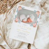 Invitation En Aluminium Élégante Photo Fille Fleurie Rose Baptême Or