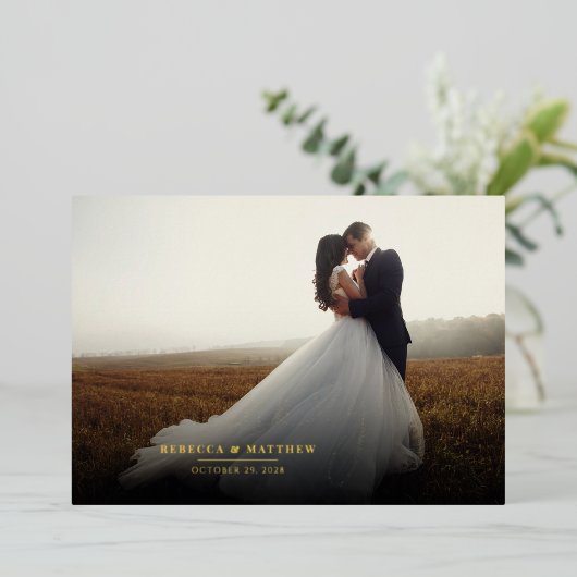 Invitation En Aluminium Élégante photo manuscrite Mariage Merci (Debout devant)