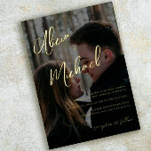 Invitation En Aluminium Elégante photo noir or réel feuille script mariage