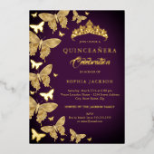 Invitation En Aluminium Élégante Plum violet or papillon Quinceanera (Recto)