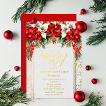 Invitation En Aluminium Elégante Poinsettias Fête de Noël Florale<br><div class="desc">Des poinsettias florales rouges et blanches foncées élégantes et élégantes, avec une végétation de pin saisonnière sur un cadre plus éclatant "Fête de Noël", design saisonnier de Noël par Holiday Hearts Designs. Tout le texte et les accents non floraux sont de véritables feuilles d'or. Conception composite par Holiday Hearts Designs....</div>
