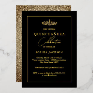 Invitation En Aluminium Élégante Quinceanera 15 ans Or Noir 