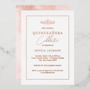 Invitation En Aluminium Élégante Quinceanera Anniversaire Aquarelle Or Ros