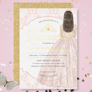 Invitation En Aluminium Élégante Quinceañera Anniversaire Paillettes Rose