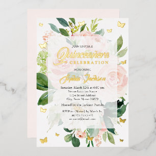 Invitation En Aluminium Élégante Quinceanera en fleur rose