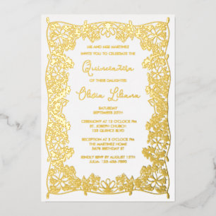 Invitation En Aluminium Élégante Quinceañera Florale Dessinée à la Main