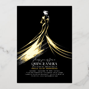 Invitation En Aluminium Élégante Quinceanera Moderne Noir Sophistiquée