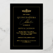 Invitation En Aluminium Elégante Quinceanera Noire Or 15e (Recto)