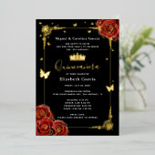 Invitation En Aluminium Elégante Quinceanera Noire Rouge Rose Véritable Or (Debout devant)
