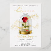 Invitation En Aluminium Elégante Quinceañera Rose rouge en espagnol (Recto)