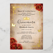 Invitation En Aluminium Elégante Quinceanera Rouge Rose Or (Recto)
