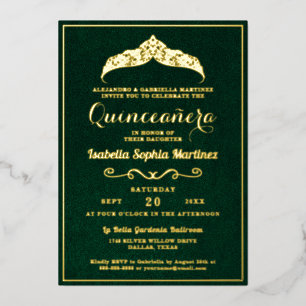Invitation En Aluminium Élégante Quinceañera Vert Émeraude 15e Anniversair