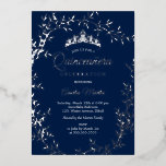 Invitation En Aluminium Elégante Quintaine de feuille d'argent de la marin<br><div class="desc">Plus Jolie Marine et Silver Quinceanera 15e anniversaire Invitations dans le Little Bayleigh Store!</div>
