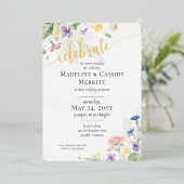 Invitation En Aluminium Elégante réception de mariage Fleurs sauvages aqua (Debout devant)