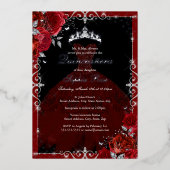 Invitation En Aluminium Élégante robe Rose en argent rouge Quinceanera (Recto)