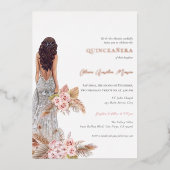 Invitation En Aluminium Élégante robe Rose Pampas Herbe Quinceanera (Recto)