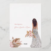 Invitation En Aluminium Élégante robe Rose Pampas Herbe Quinceanera (Verso)