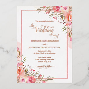 Invitation En Aluminium Élégante rose pêche florale aquarelle mariage rose