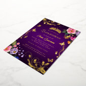Invitation En Aluminium Élégante Rose Violette Tourbillon Or Quinceañera (Rotation)