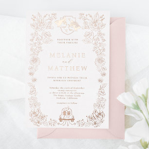 Invitation En Aluminium Elégante Sketch Floral Fox Woodland Fairytale Invi