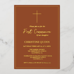 Invitation En Aluminium Élégante Terracotta et l'or Première sainte commun
