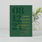 Invitation En Aluminium Élégante Typographie de l'or vert Hunter (Debout devant)