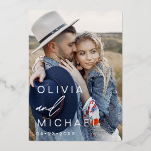 Invitation En Aluminium Élégante typographie Enregistrer la date Photo Arg