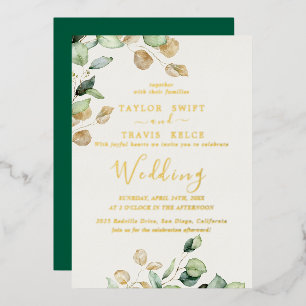 Invitation En Aluminium Élégante verdure émeraude   Mariage Gold Foil