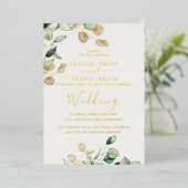 Invitation En Aluminium Élégante verdure émeraude | Mariage Gold Foil (Debout devant)