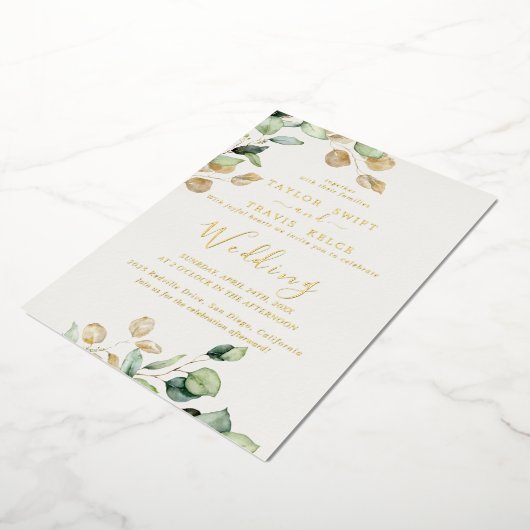 Invitation En Aluminium Élégante verdure émeraude | Mariage Gold Foil (Rotation)