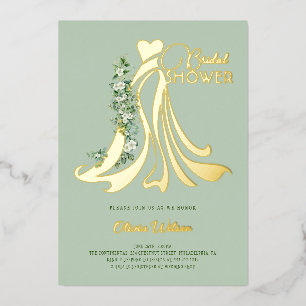 Invitation En Aluminium Élégante verdure et robe de mariée Baby Shower