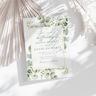 Invitation En Aluminium Élégante verdure eucalyptus botanique mariage or