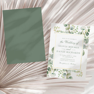 Invitation En Aluminium Élégante verdure eucalyptus botanique mariage or