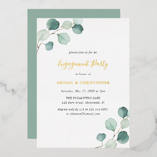 Invitation En Aluminium Élégante verdure eucalyptus fête de fiançailles or