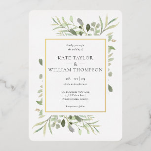 Invitation En Aluminium Elégante verdure Floral Mariage Gold