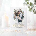Invitation En Aluminium Élégante verdure Photo superposition Mariage blanc<br><div class="desc">Romantique moderne et minimaliste mariage réel invitation photo</div>