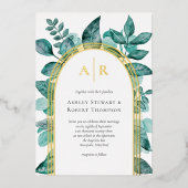 Invitation En Aluminium Elégante verdure Turquoise Aquarelle Mariage or (Recto)