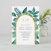 Invitation En Aluminium Elégante verdure Turquoise Aquarelle Mariage or (Debout devant)