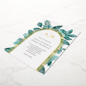 Invitation En Aluminium Elégante verdure Turquoise Aquarelle Mariage or (Rotation)