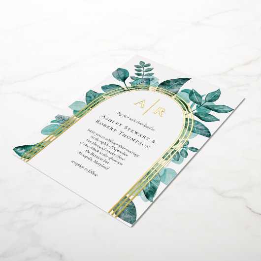 Invitation En Aluminium Elégante verdure Turquoise Aquarelle Mariage or (Rotation)