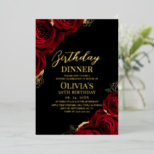 Invitation En Aluminium Élégantes belles roses bordeaux pour dîner d'anniv