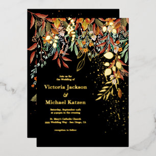 Invitation En Aluminium Élégantes feuilles d'automne en papier d'aluminium