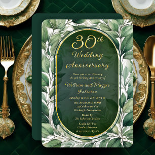 Invitation En Aluminium Élégantes feuilles vertes 30e anniversaire de mari