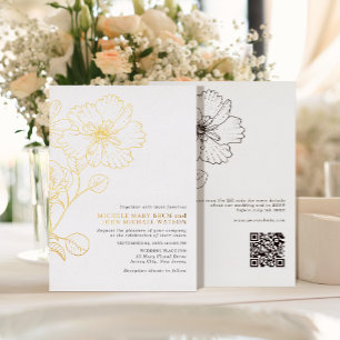 Invitation En Aluminium Élégantes Fleurs Modernes Minimalistes QR Réponse